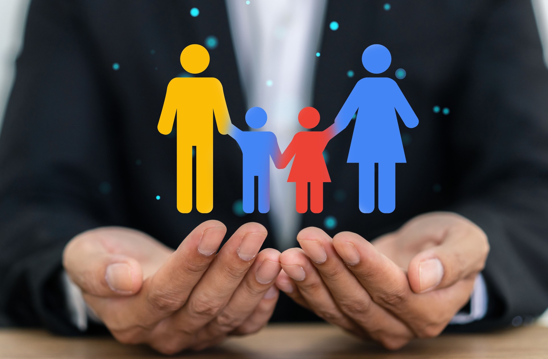 Human hand with family love care and holding shield guard protective gesture family, life, health, insurance, safe, real estate, support, insurance company, hospital, policy, life insurance concept